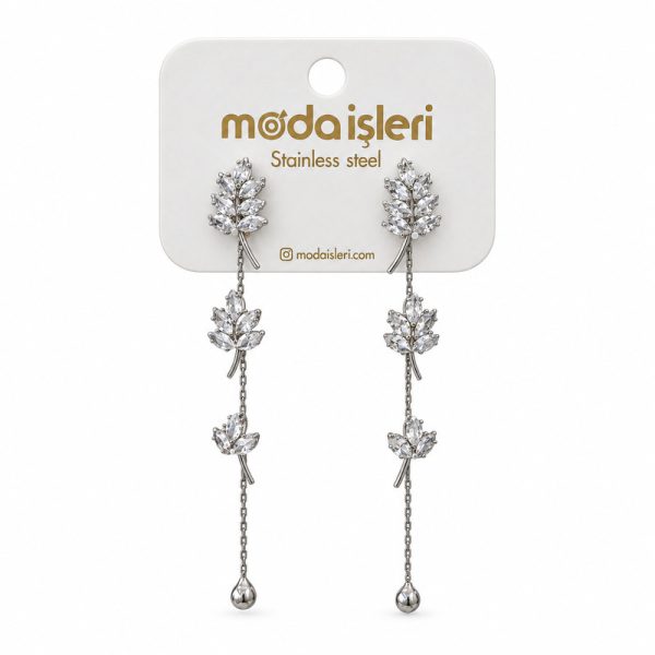 Silver Yaprak Abiye Küpe