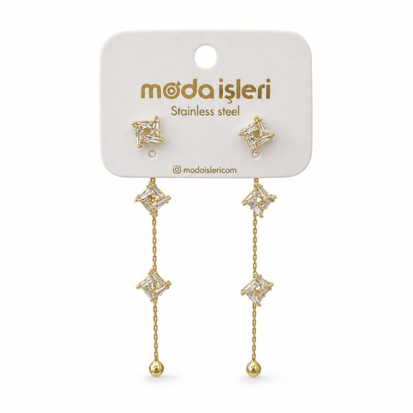Gold Kare Abiye Küpe